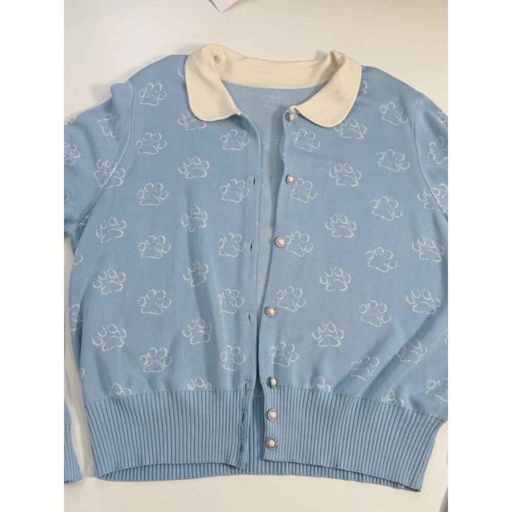 Disney Cats & Dogs Collection by Unique Vintage Blue & Cream Paw Print Cardigan